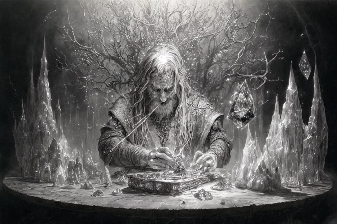 Wizard Creating Life from Crystal