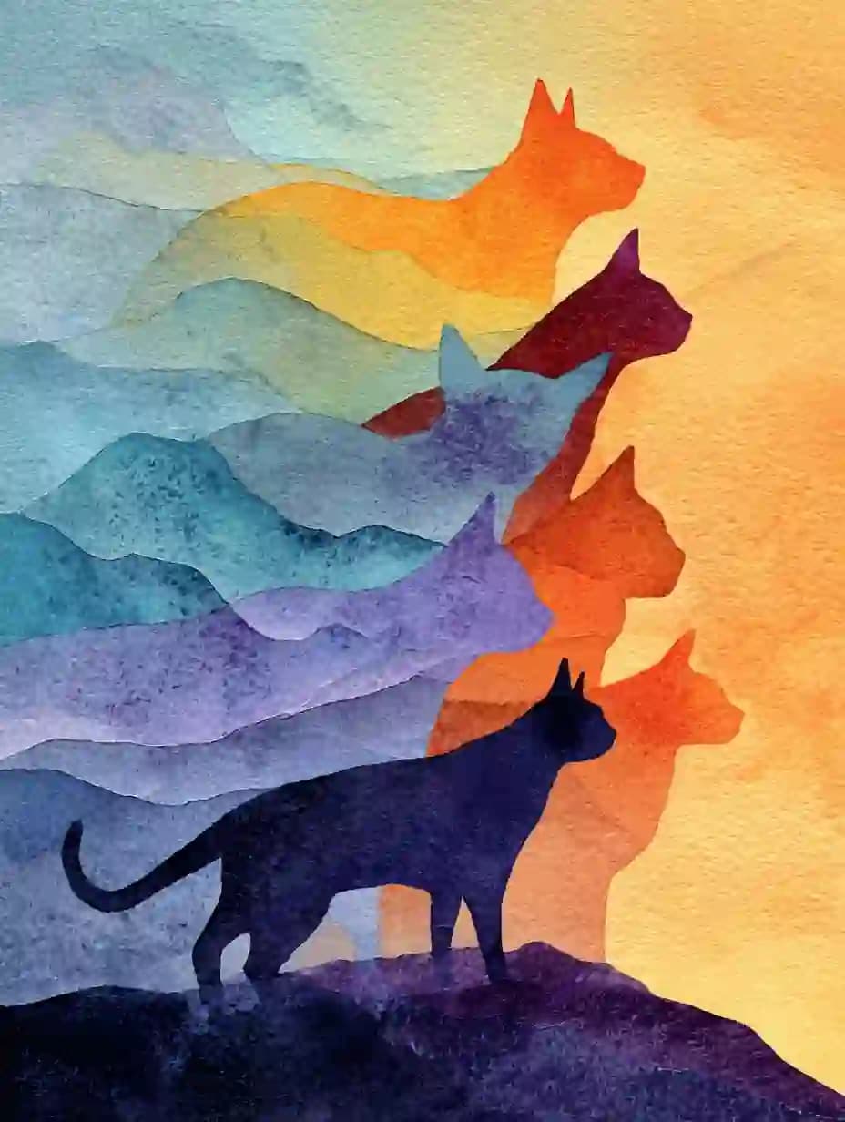 Whimsical Cats Watercolor