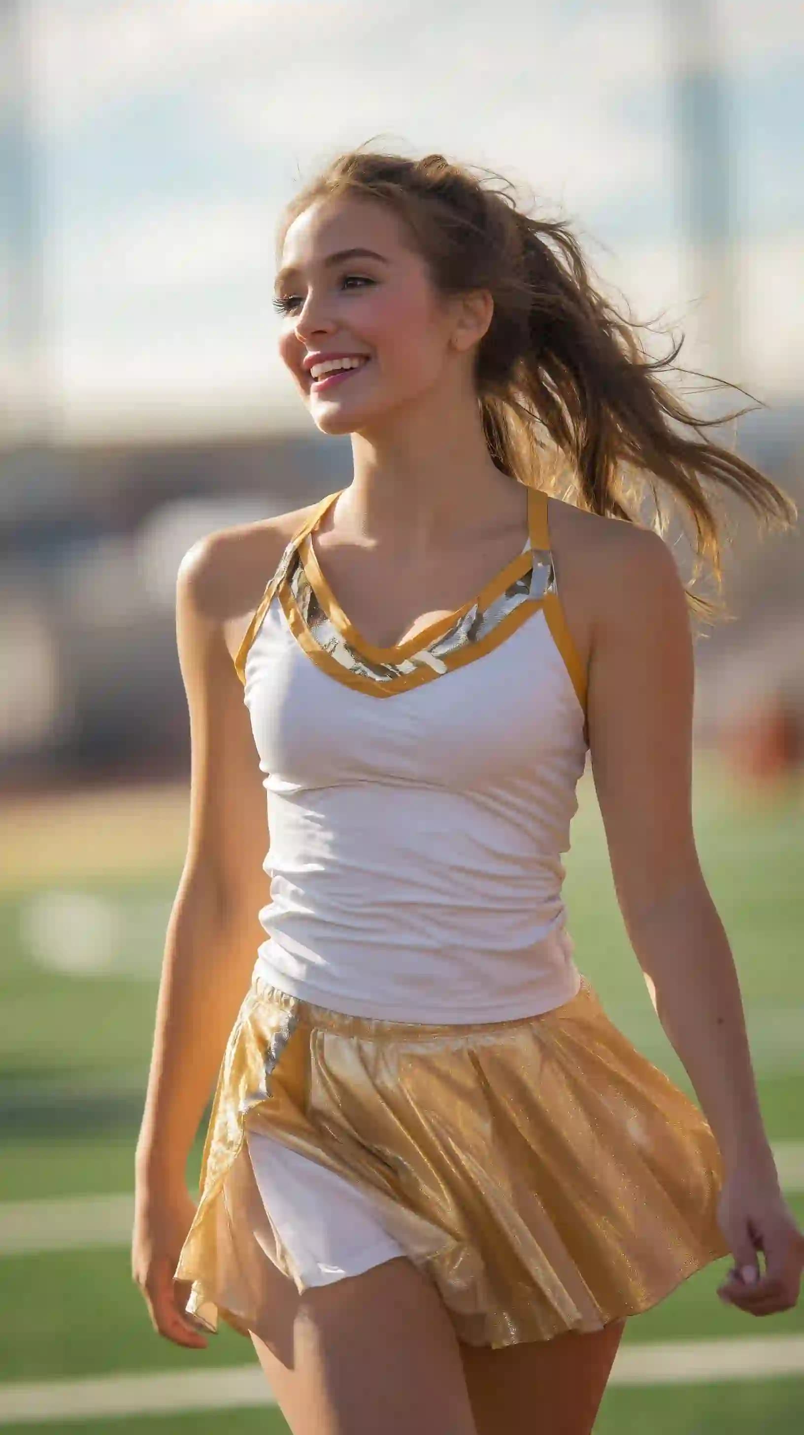 Cheerleader Jogging on Sports Field