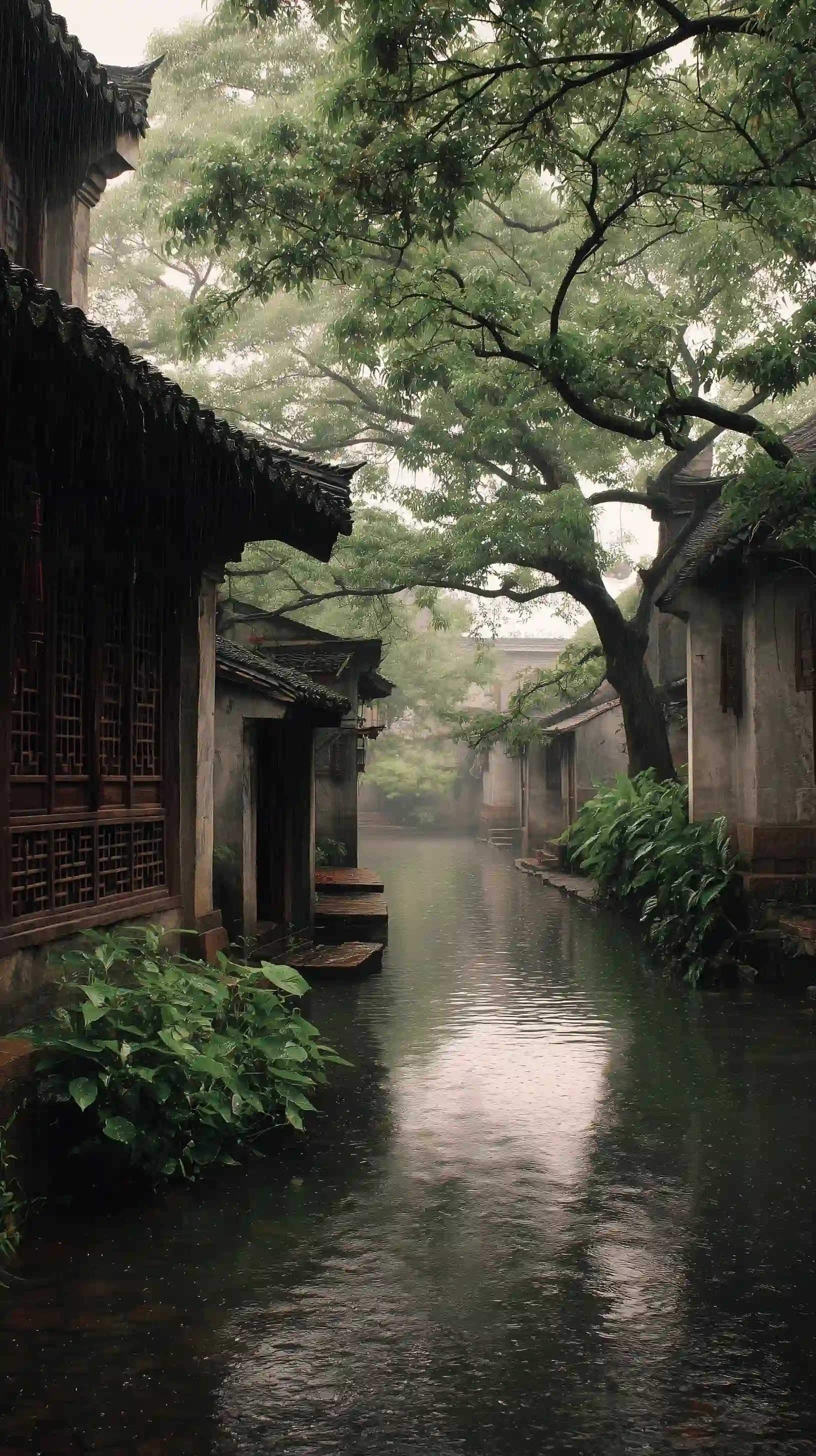 Misty Rainy Town Scene