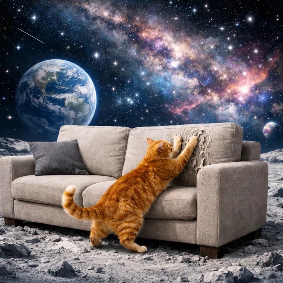 Cat Scratching Sofa on Moon