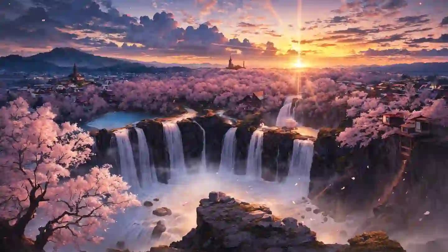 Sunrise Cherry Blossom Illustration