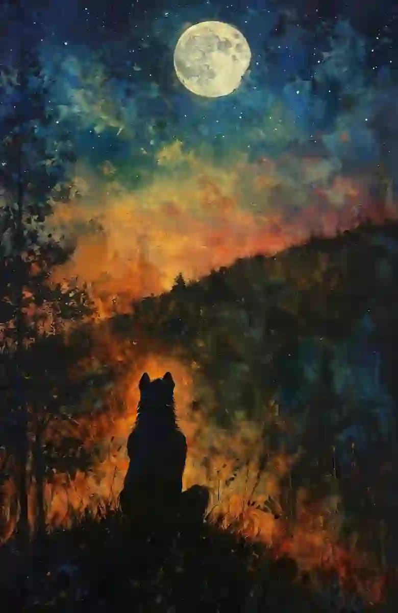 Moonlit Wolf Hills Illustration