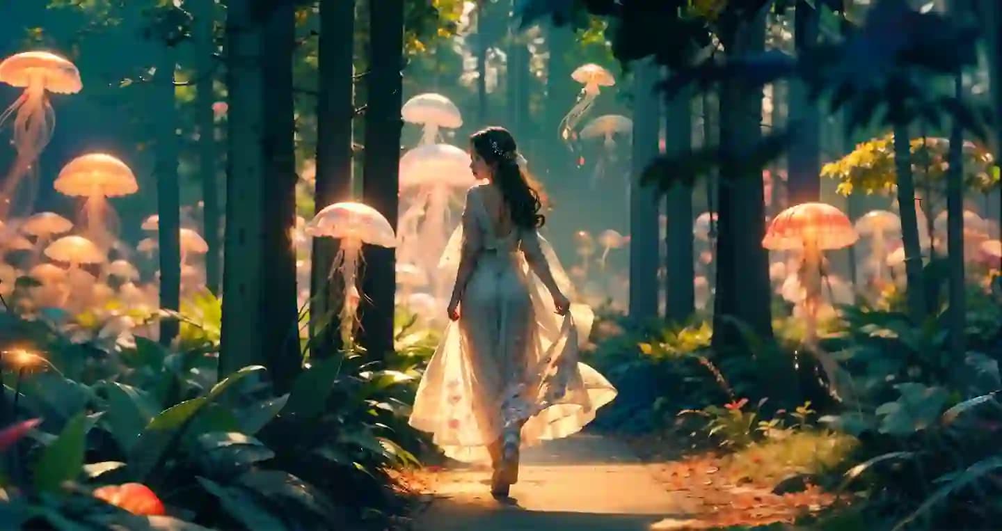 Japanese Woman Forest Walk
