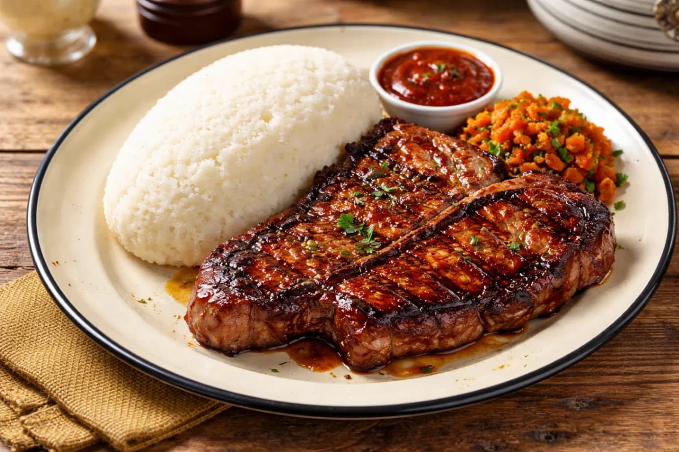 Rice and BBQ Tbone Steak