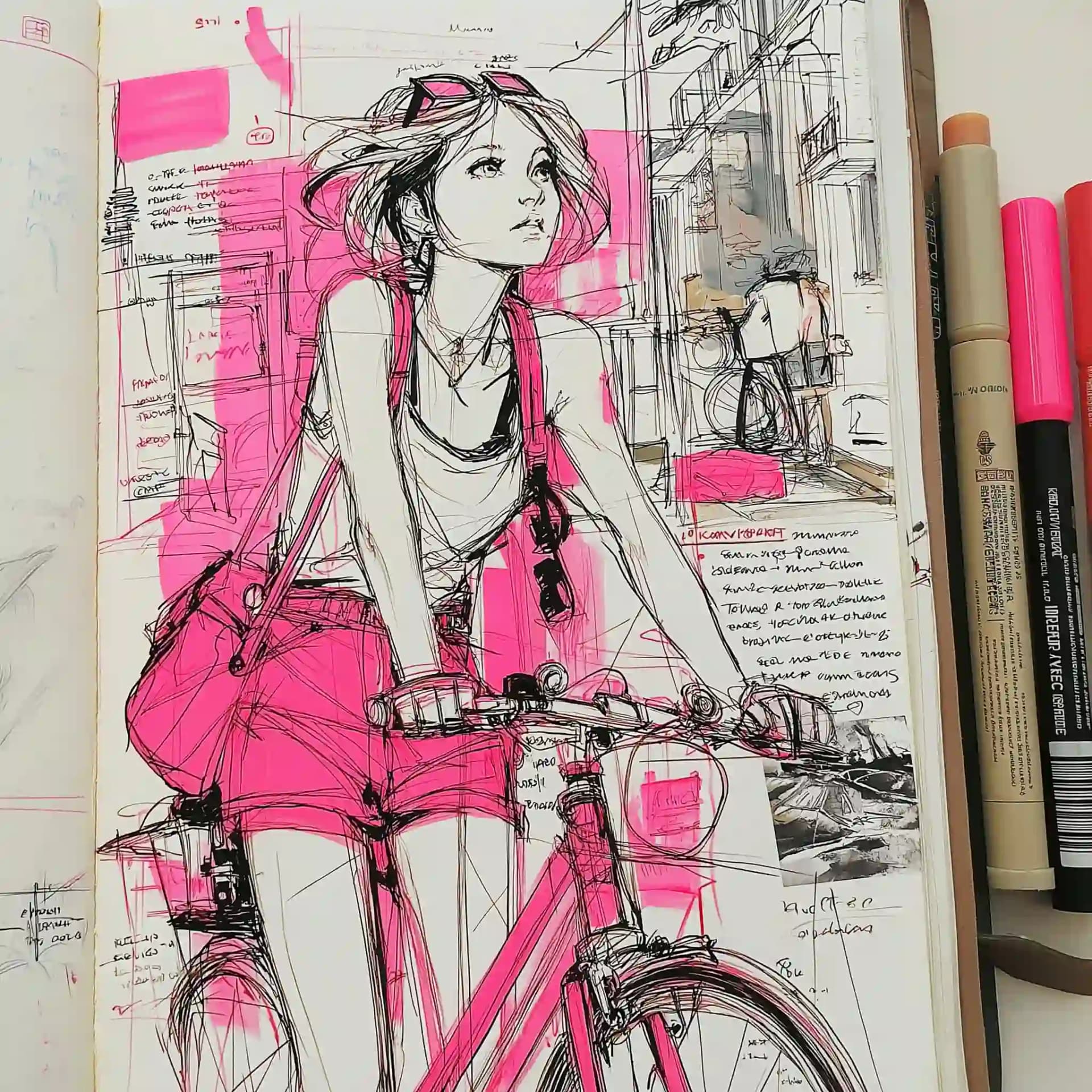 Anime Girl Bike Summer Sketch