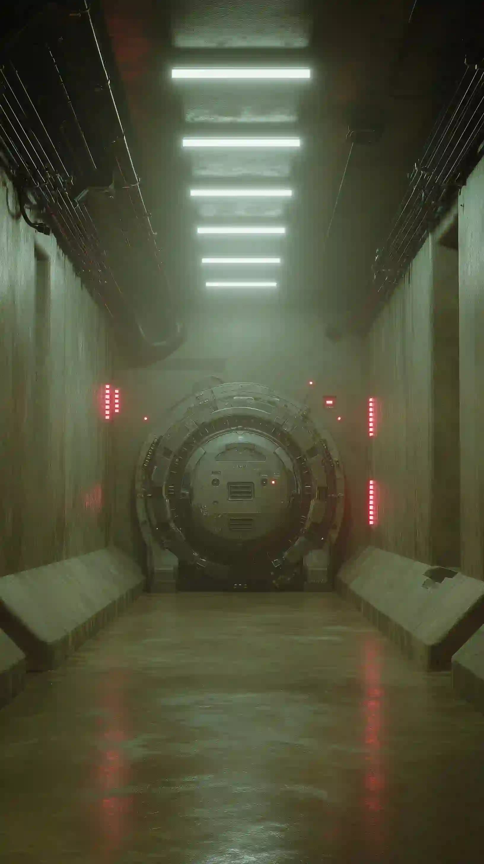Brutalist Corridor with Futuristic Hatch