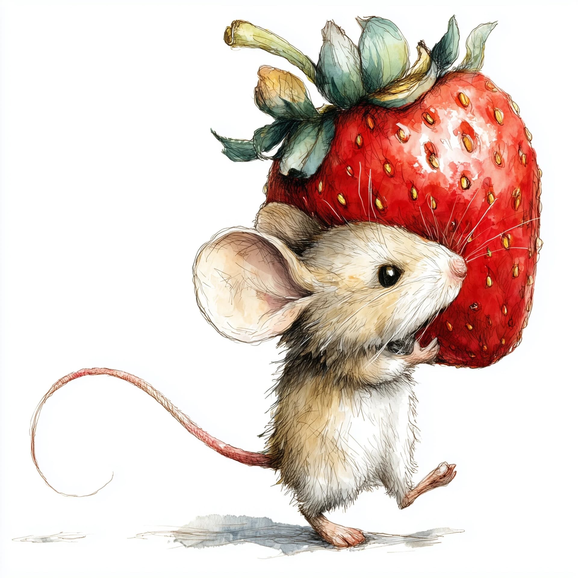 Cute Mouse Strawberry Illustration