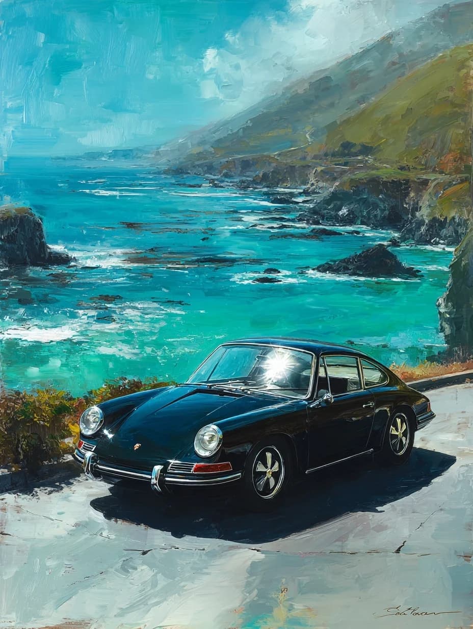 Classic Porsche Coastal Painting