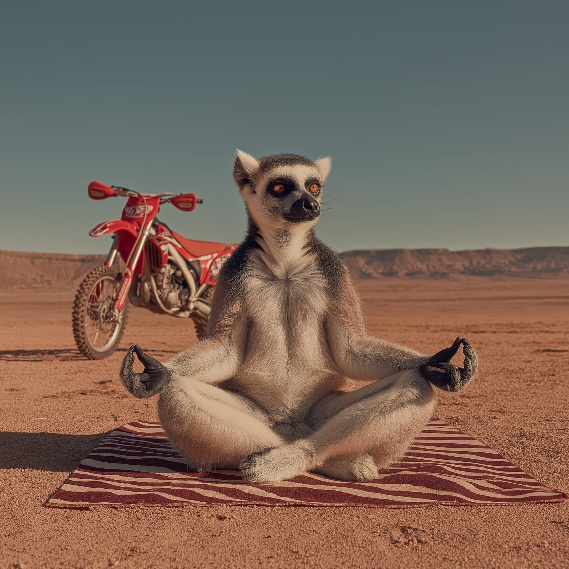 Lemur in Yoga Pose with Dirt Bike