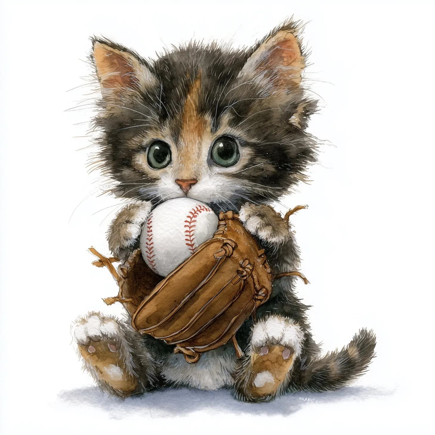 Kitten Baseball Glove Art