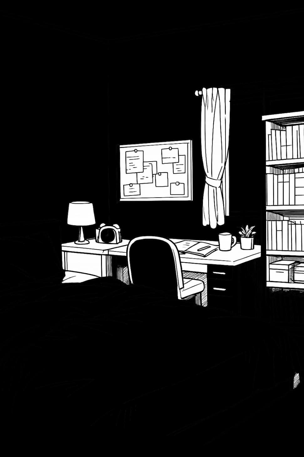 Black and White Bedroom Line Art