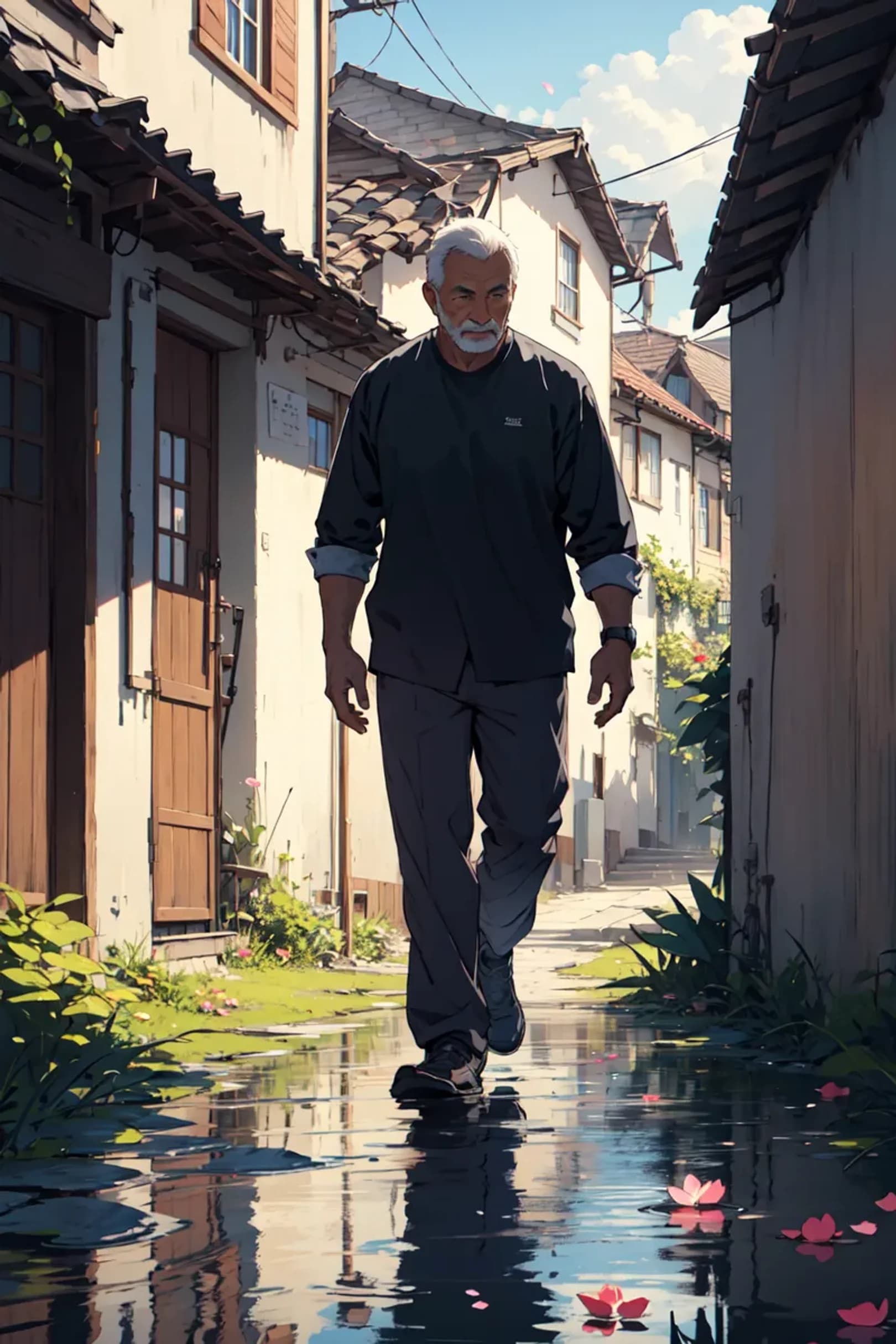 Father Walking in Village