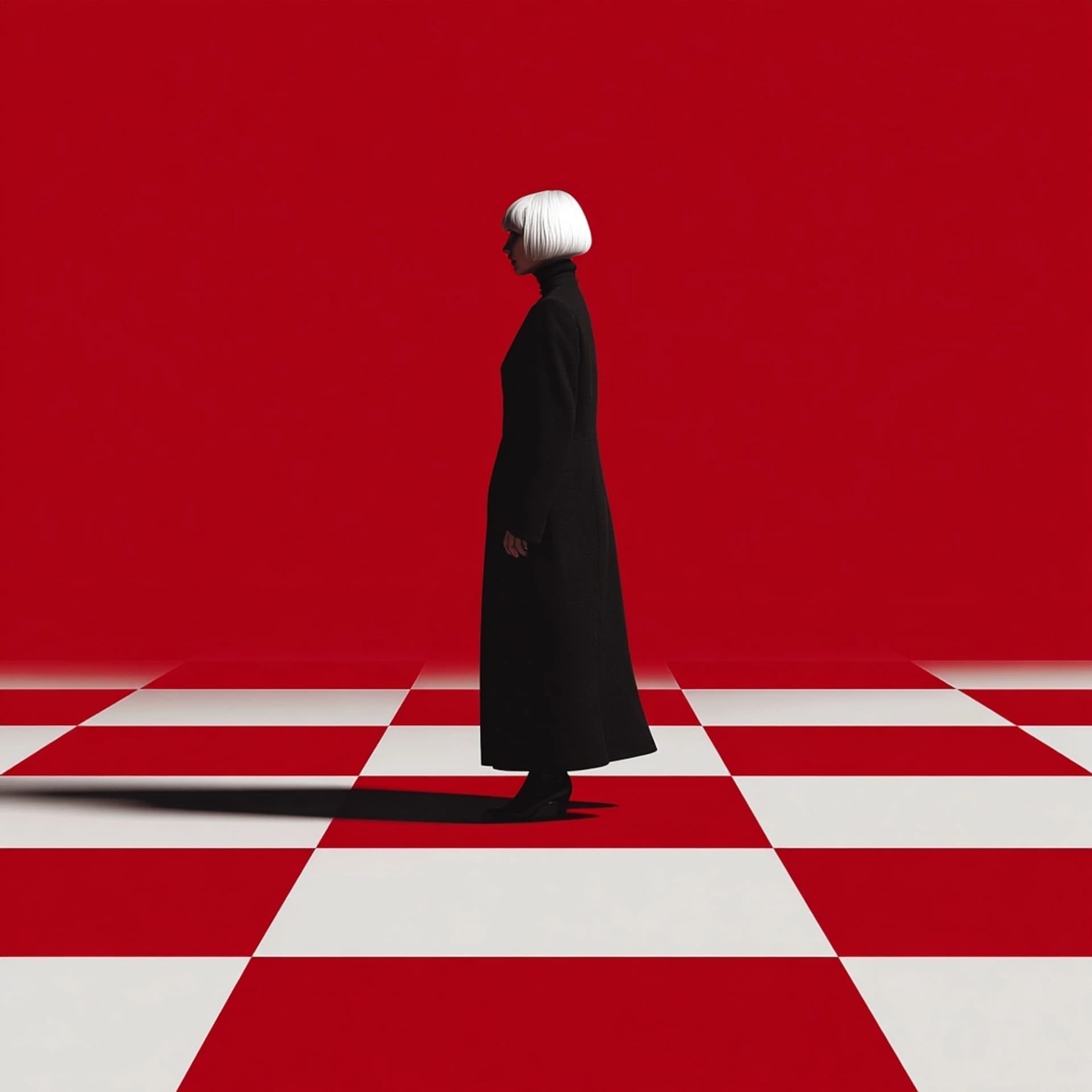 Woman in Checkered Abstraction