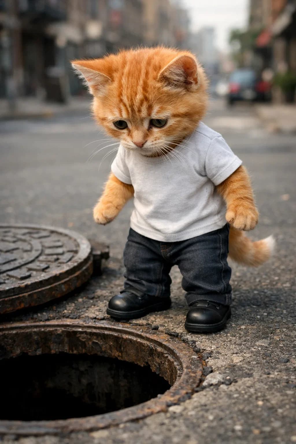 Kitten Near Open Manhole
