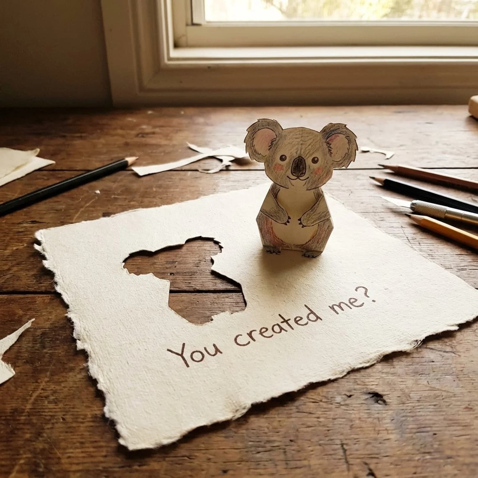 Whimsical Paper Koala Artwork