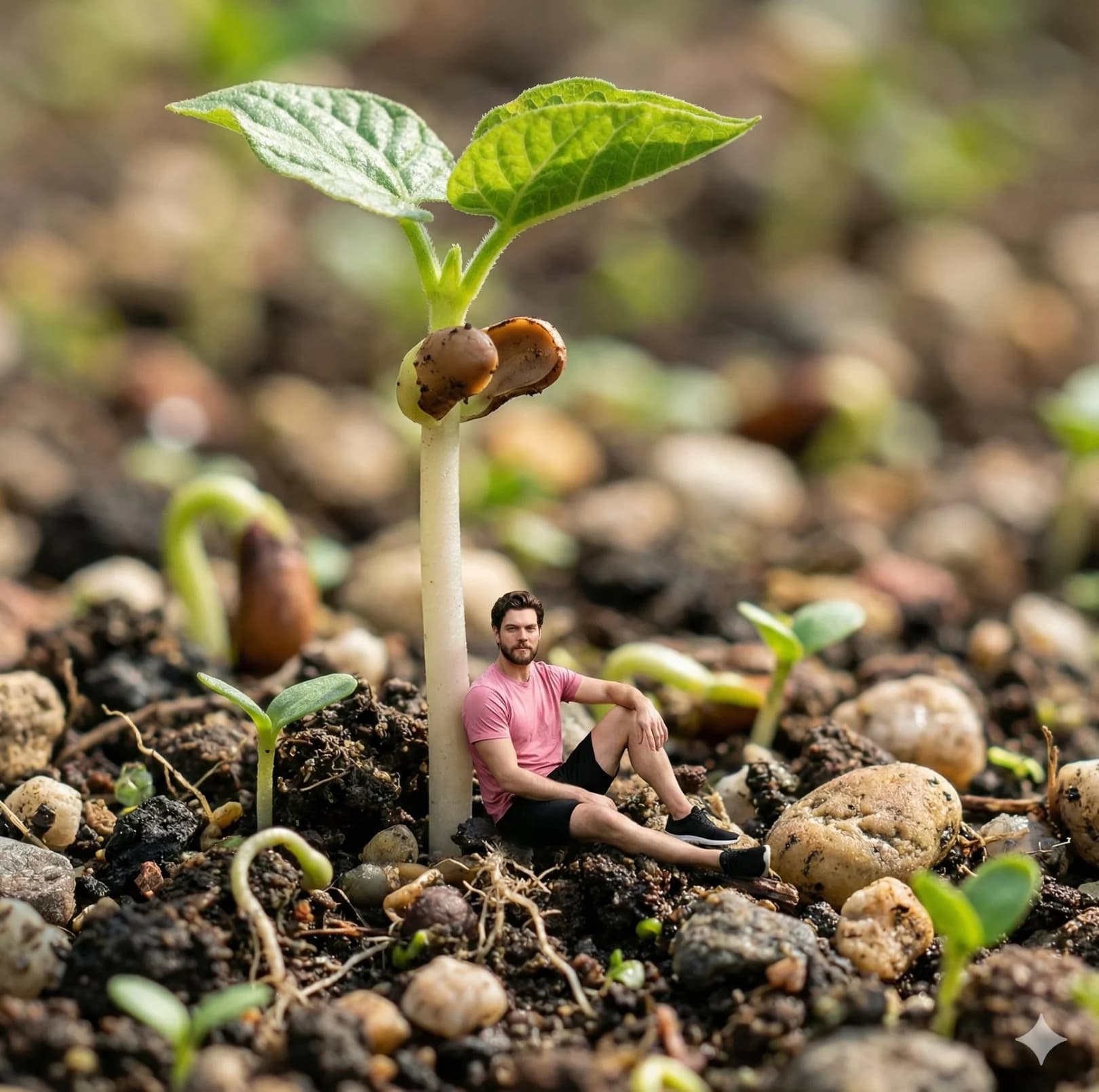 Tiny Man with Bean Sprout