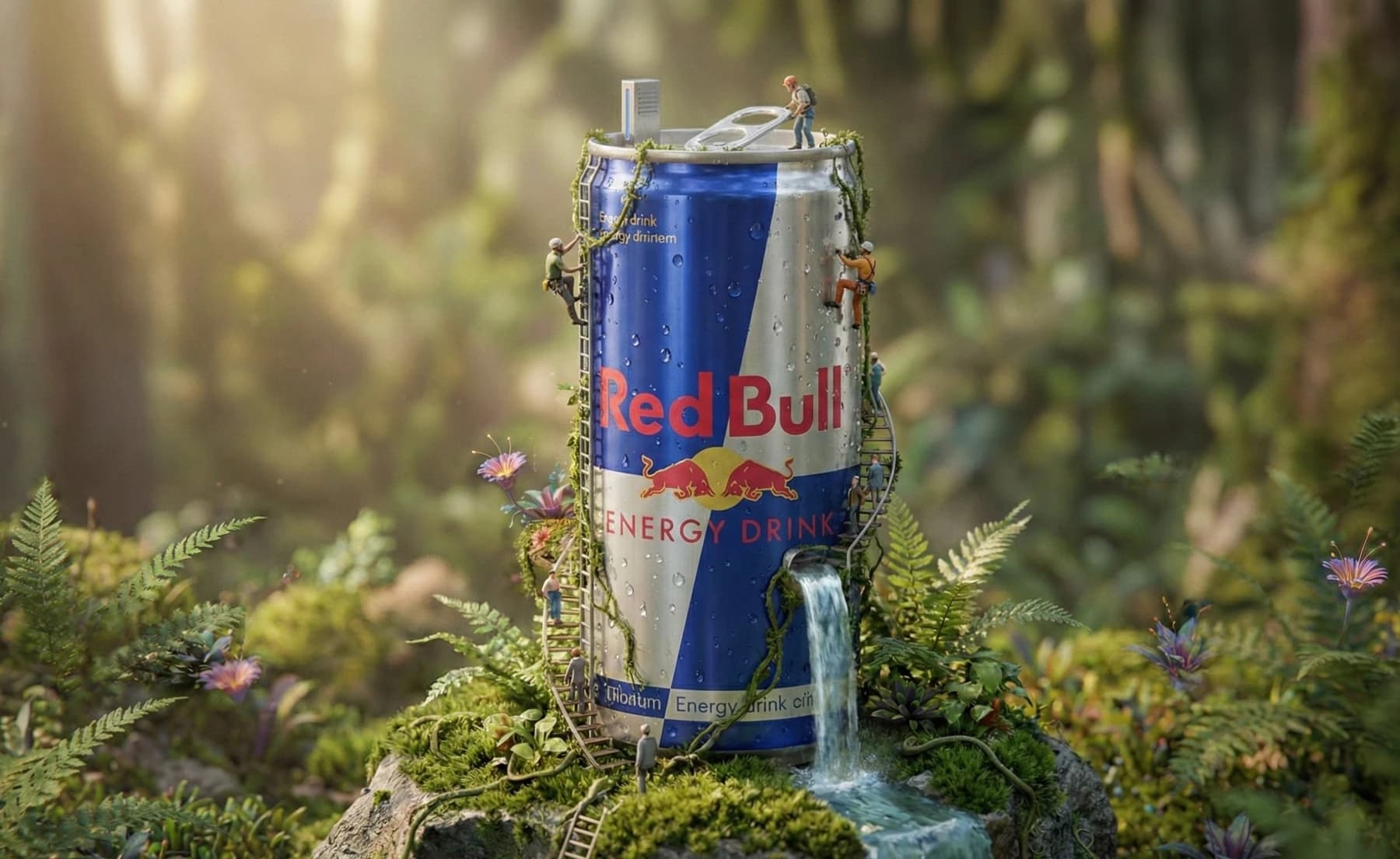Miniature World Around Red Bull Can