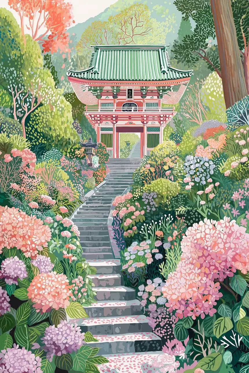 Japanese Temple Hydrangea Path