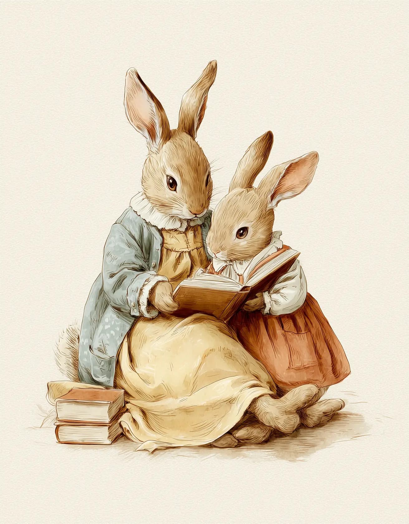 Vintage Bunny Storybook Scene