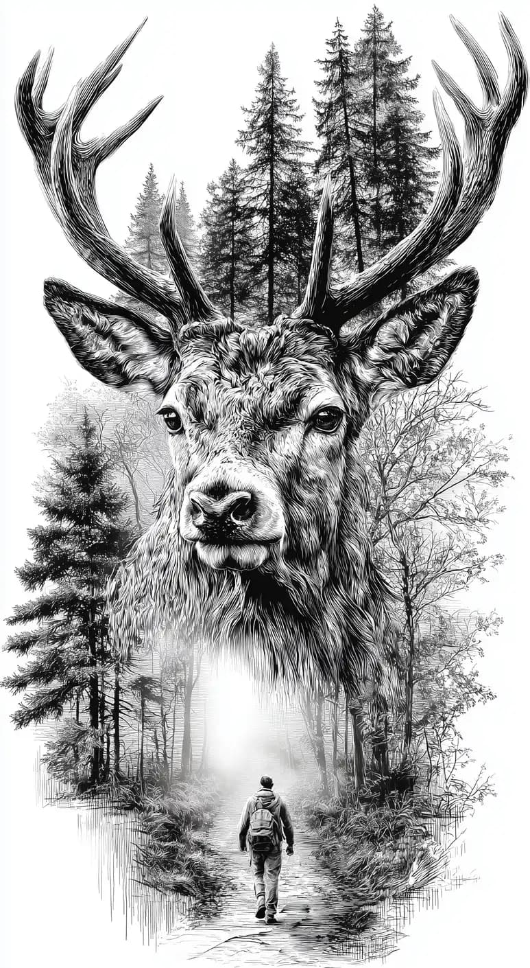Deer Spirit Forest Engraving