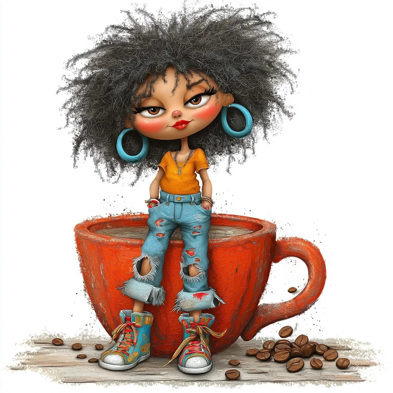 Whimsical Coffee Girl Caricature