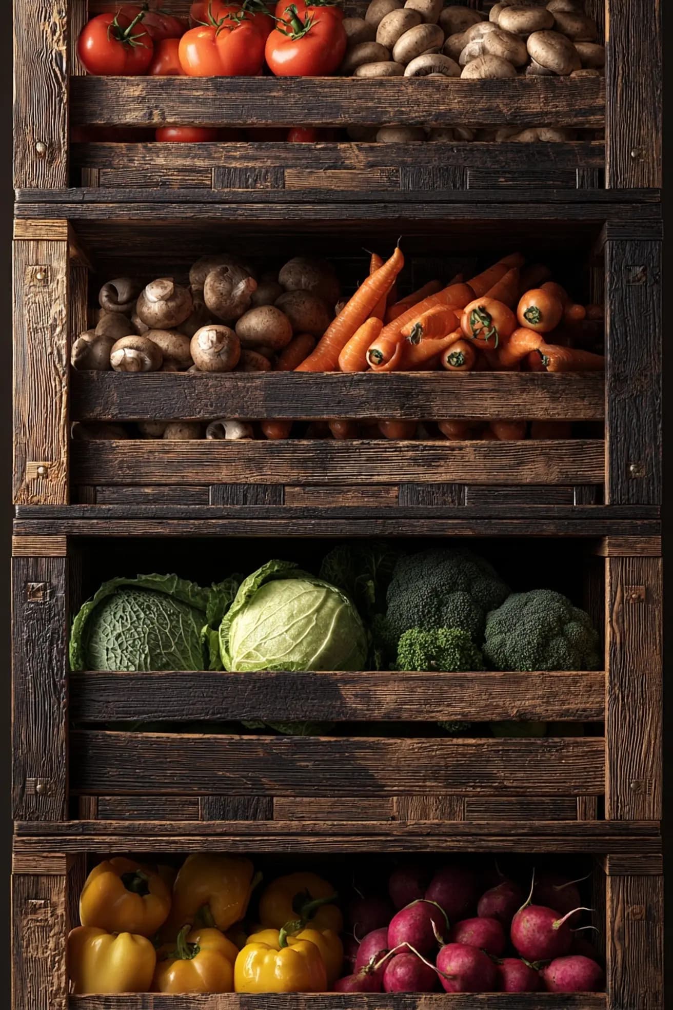 Rustic Vegetable Crate Stack