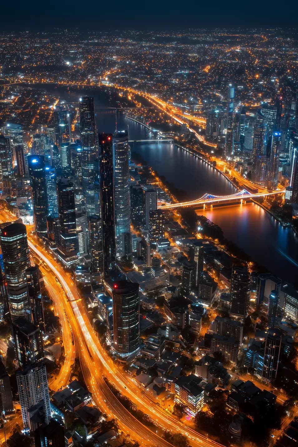 Brisbane City Night Aerial
