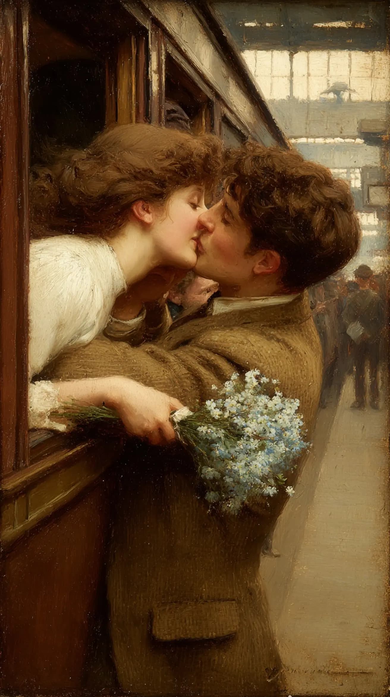 Romantic Train Platform Kiss