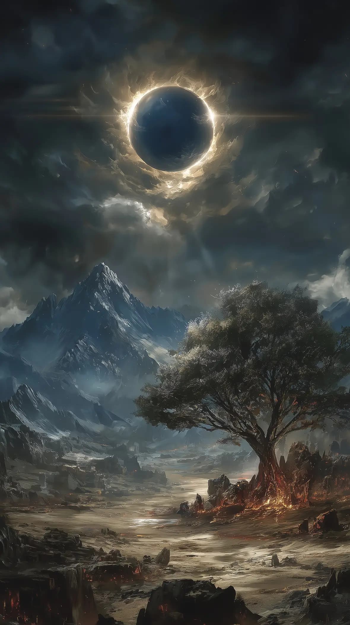 Solar Eclipse Over Desert Tree