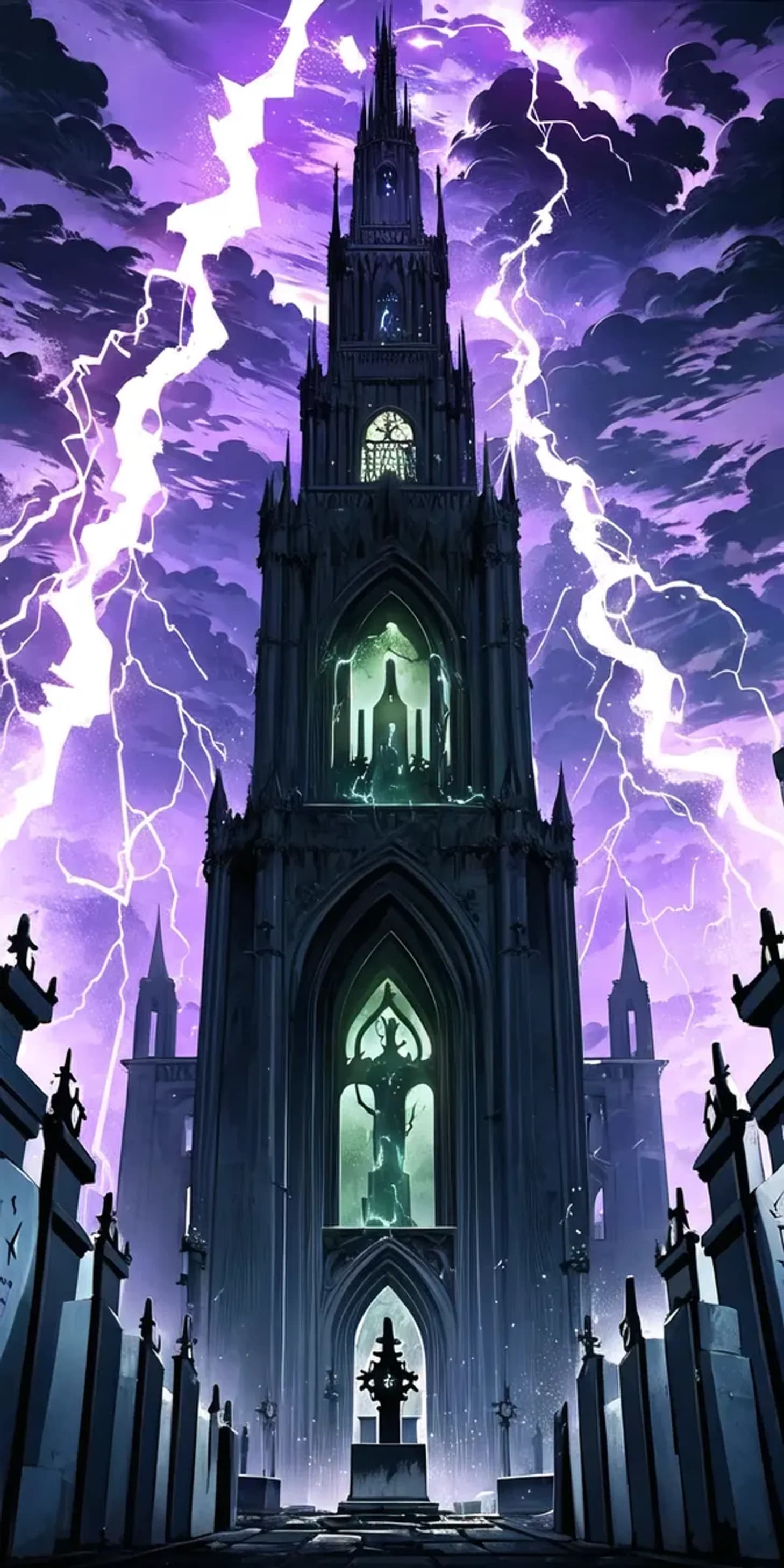 Neon Gothic Tower Landscape
