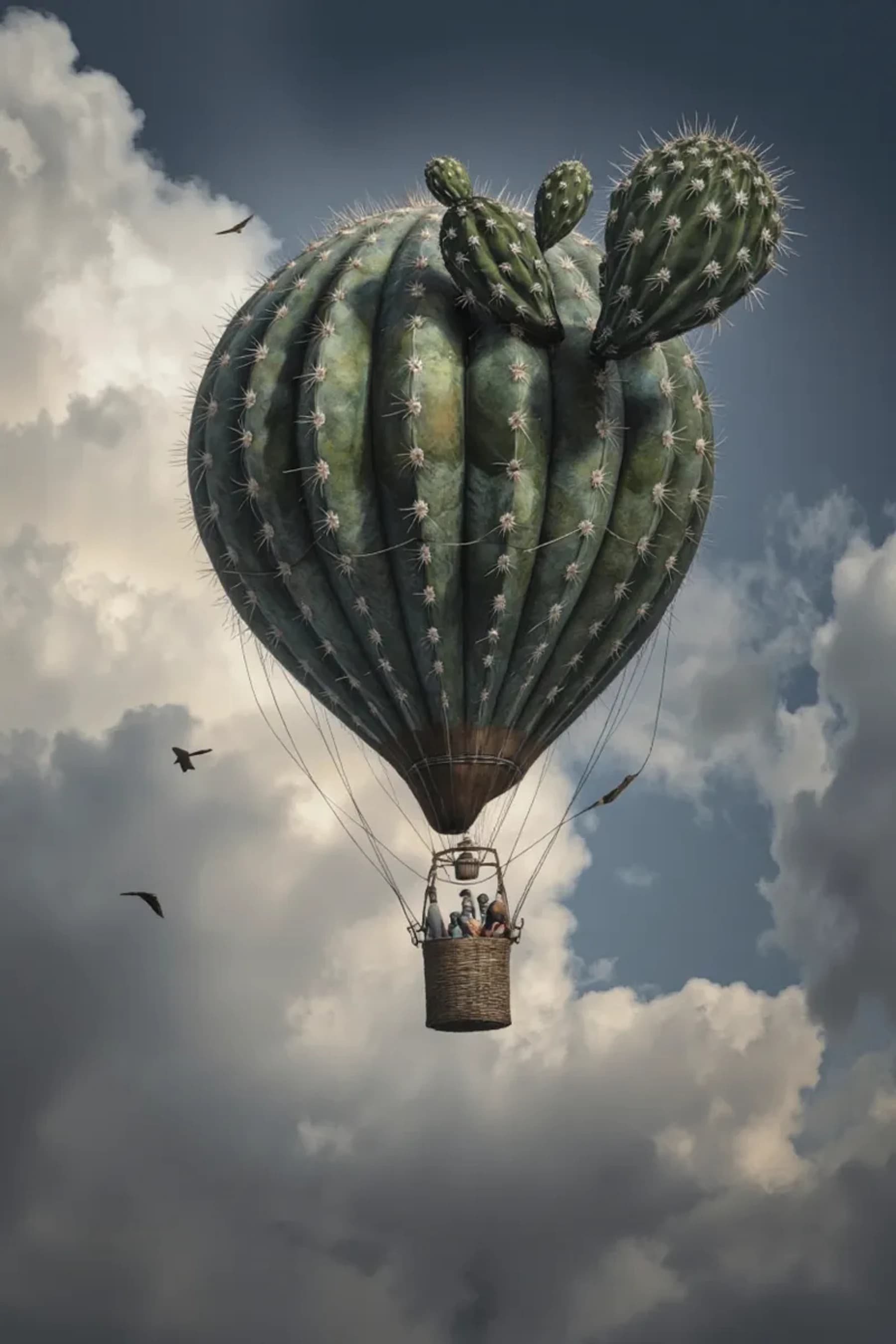 Fantasy Cactus Hot Air Balloon Illustration