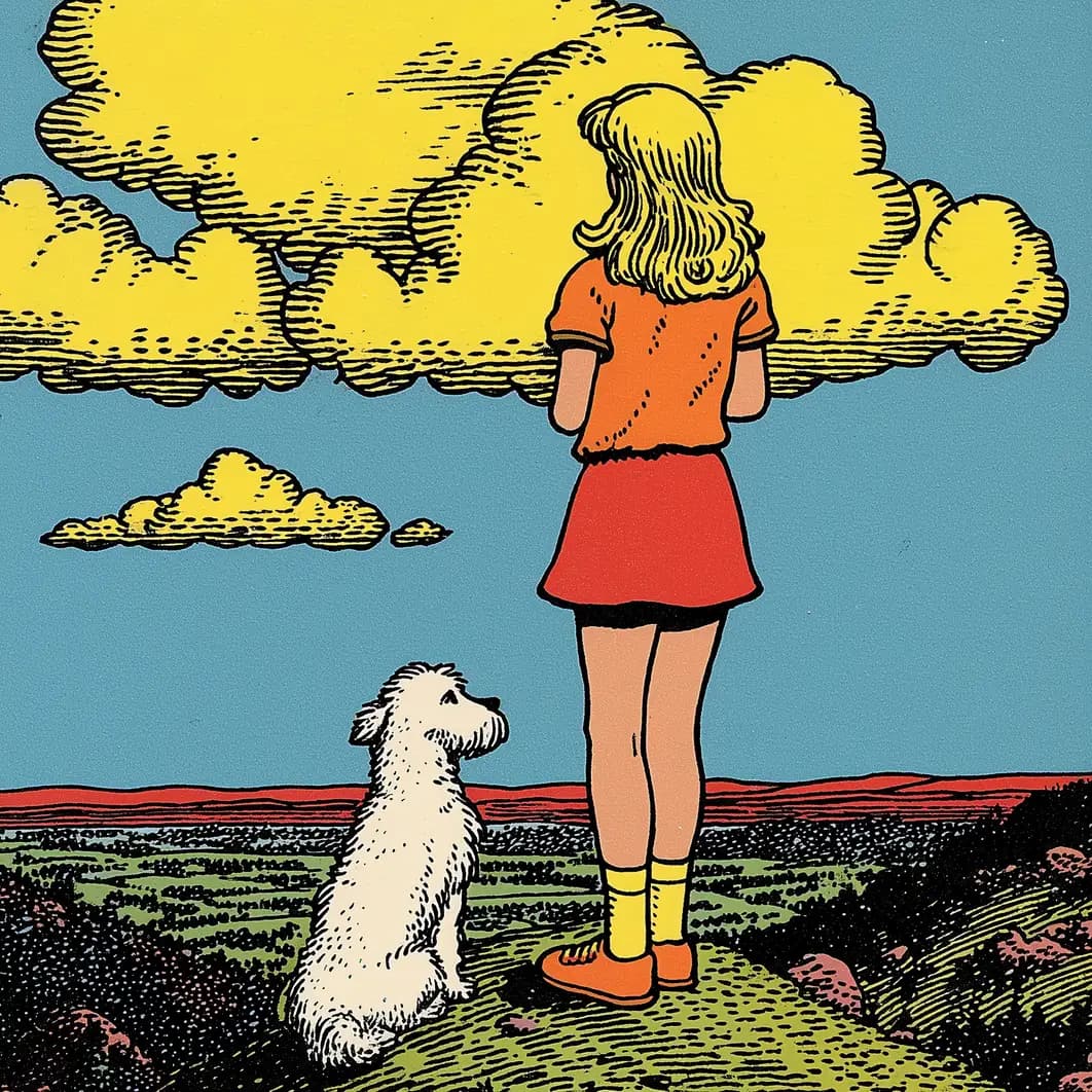 Vibrant Illustration of a Girl with Dog